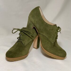 NWT TALBOTS Suede Shoes Women's 7.5 Cynthy 2 Platform Heel Bootie Evergreen Lace